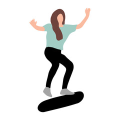 Skate figure isolated on a transparent background - Woman doing skate - skateboarding