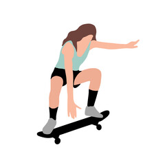 Skate figure isolated on a transparent background - Woman doing skate - skateboarding