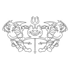 Coloring illustration of cartoon demons fighting for money