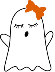 Doodle cartoone cute Halloween ghost with bow