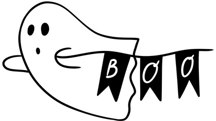 Doodle cartoone cute Halloween ghost with Boo bunting