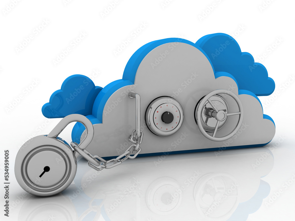 Poster 3d rendering cloud computing, security