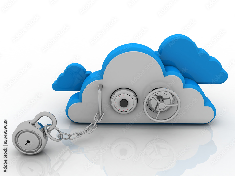 Poster 3d rendering cloud computing, security