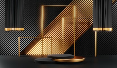 3D rendering of blank product background for cream cosmetics Modern black podium background