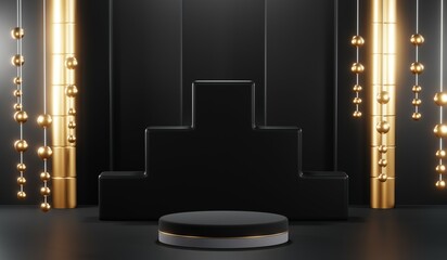 3D rendering of blank product background for cream cosmetics Modern black podium background