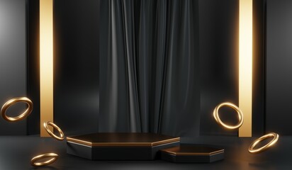 3D rendering of blank product background for cream cosmetics Modern black podium background