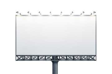 Blank white billboard isolated on light background, front view. Mock up, 3D Rendering