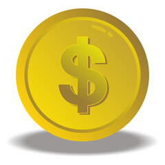 Dollar Currency, USD Sign on the Golden Coin. Vector Illustration Based. Format PNG