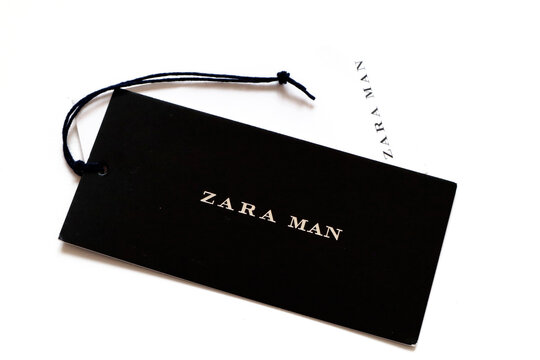 Tag of ZARA Man clothing. ZARA is a Spanish multi-national retail clothing  chain Stock Photo | Adobe Stock