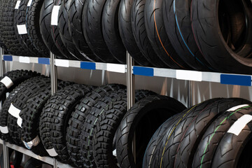 Rack store with motorcycle tires