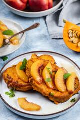 Autumn brunch, pumpkin toasted bread with grilled apricot