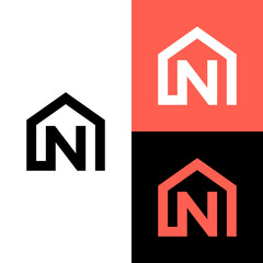 Monogram letter N with real estate logo design vector