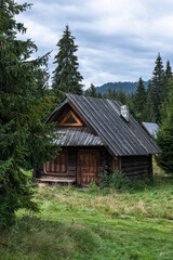 Fototapeta na wymiar Traditional wooden shepherd hut in Carpatian mountains, Poland