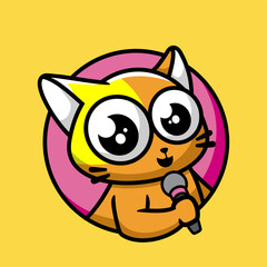 Cat singing cartoon character, flat design style