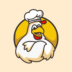Chicken chef cartoon character mascot, flat design style