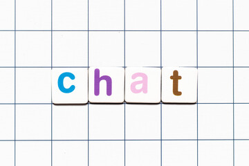 Colorful tile letter in word chat on white grid background