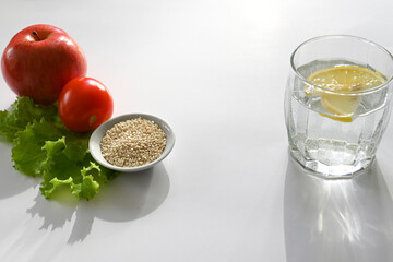 Top view of fresh fruits and vegetables.health care. Balanced diet.