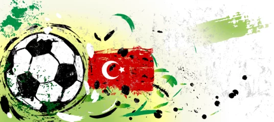 Gordijnen soccer or football illustration for the great soccer event with paint strokes and splashes, turkey national colors © Kirsten Hinte