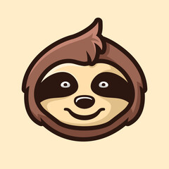 Sloth head cartoon character, flat design style