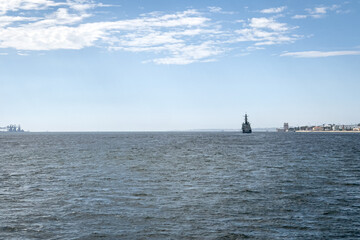 View from a tour ferryboat over the city of Lisbon