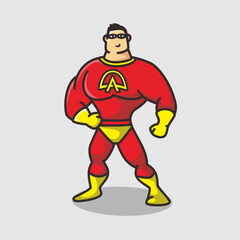 Superhero cartoon logo, flat design style