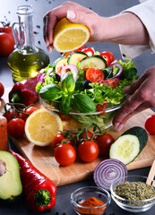 Preparation of a vegetable salad from fresh organic ingredients