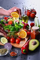 Preparation of a vegetable salad from fresh organic ingredients