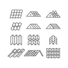 Set line icons of roof in white background