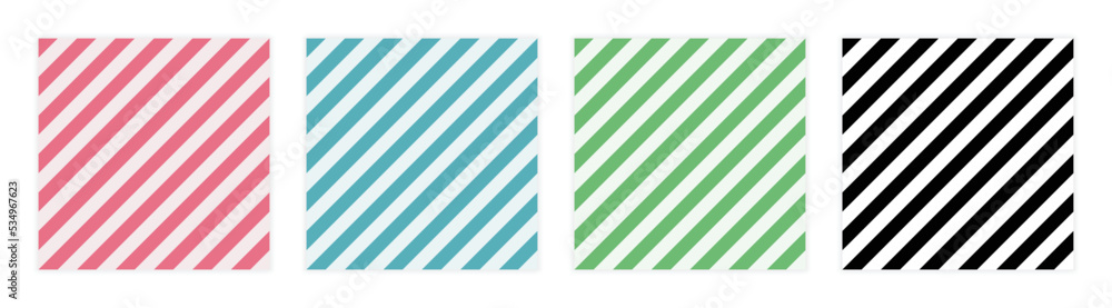 Poster set of colors stripe diagonal pattern seamless. pink, green, blue and black lines background.