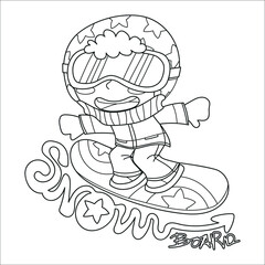 Funny snowboard kid, with a handmade text, winter clipart