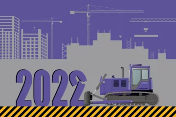 Cercles muraux Pantone 2022 very peri Outgoing 2022 bulldozer rattles against the background of a construction site.