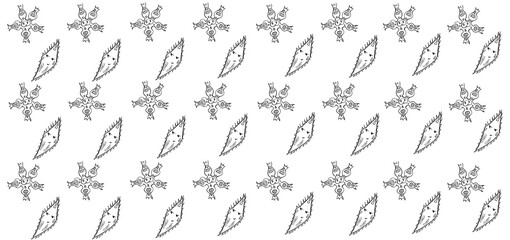 Seamless pattern of black and white monsters on a white background