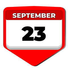 23 September vector icon calendar day. 23 date of September. Twenty third day of September. 23th date number. 23 day calendar. Twenty three date. Saudi Arabia National day, Sign Languages. Vector