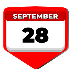 28 September vector icon calendar day. 28 date of September. Twenty eighth day of September. 28th date number. 28 day calendar. Twenty eight date. World Rabies Day. Vector illustration