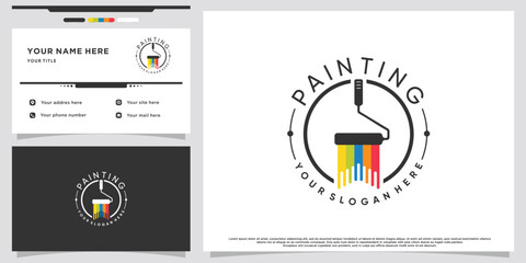 painting and building logo design with creative concept and business card design Premium Vector