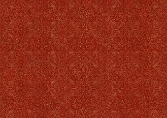 Fototapeta premium Hand-drawn unique abstract symmetrical seamless gold ornament with splatters of golden glitter on a bright red background. Paper texture. Digital artwork, A4. (pattern: p07-1c)