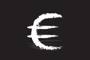 euro icon with paint brush calligraphy effect 