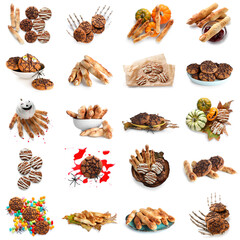 Collection of creative Halloween cookies isolated on white