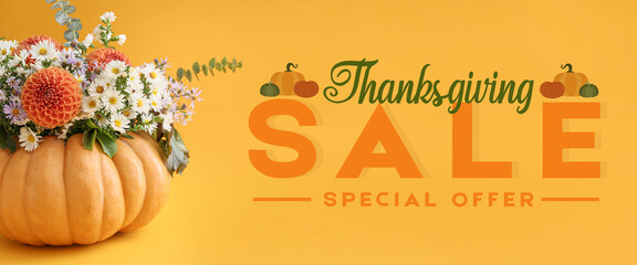 Advertising poster for Thanksgiving sale on orange background