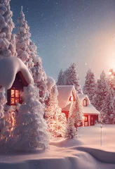 Fotobehang Weihnachts Dorf im Winter romantische Stimmung festlich © Korea Saii
