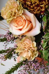 Floral abstract bouquet of peony roses on a light background. Greeting card or wallpaper. Place for text and advertising
