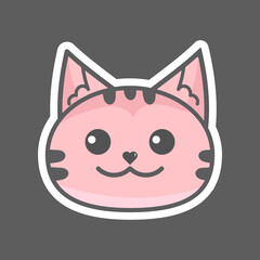 Vector cat face flat hand-drawn style. flat design style minimal vector illustration. Cartoon cat sticker trendy and modern. Pink cute cat charcacter