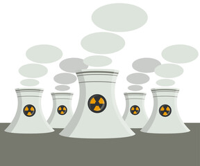 Template, background of nuclear power plants release vapors of gases into the environment. Nuclear plant for energy production. Clean green energy. Danger Sample Flat vector illustration