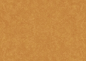Hand-drawn unique abstract symmetrical seamless ornament light yellow on a darker yellow background, paper texture. Digital artwork, A4. (pattern: p06a)