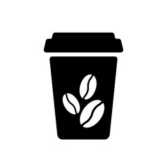 Coffee to go black icon. Stylized black glyph on white background. Best for polygraphy, stickers, web, logo creation and branding design.