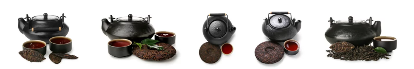 Foto op Aluminium Set of tasty puer tea isolated on white © Pixel-Shot