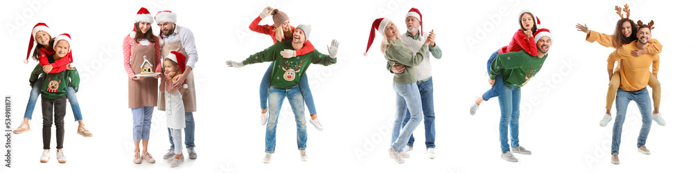 Canvas Prints set of happy family members celebrating christmas and new year on white background