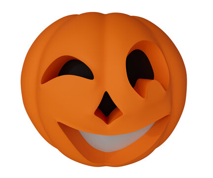 3d rendering of Halloween pumpkin black eyes and white mouth, minimal Halloween background design element