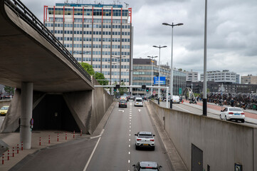 Fototapeta na wymiar Cars Coming Out From The Michiel De Ruijtertunnel Tunnel At Amsterdam The Netherlands 22-7-2022