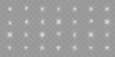 White glowing light explodes on a transparent background. Glittering magical dust particles. Bright Star. Transparent shining sun, bright flash. Vector sequins. 